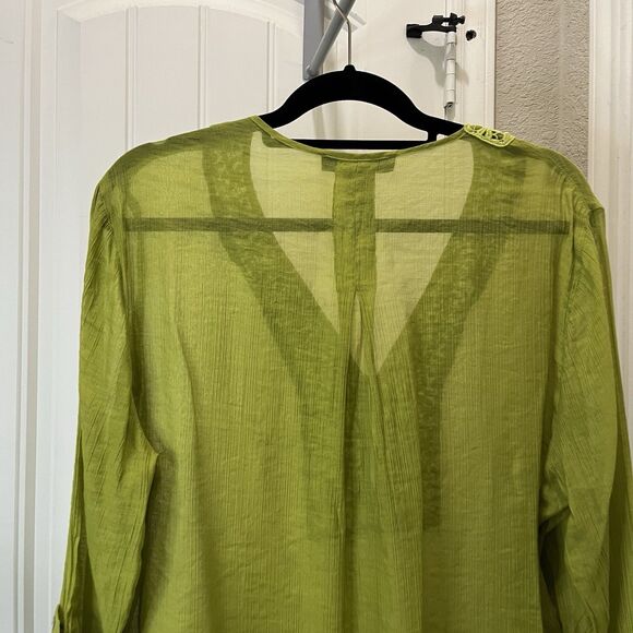 Ali Miles Green Sheer Popover Boho Peasant Top Long Sleeves Womens Size 1X - Picture 8 of 11
